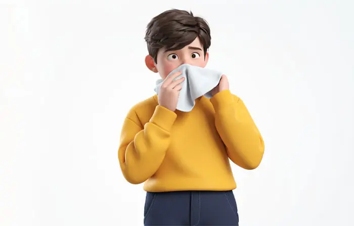 Best 3D Character Artwork Illustration of Man Using Napkin for Mouth and Nose Allergy
